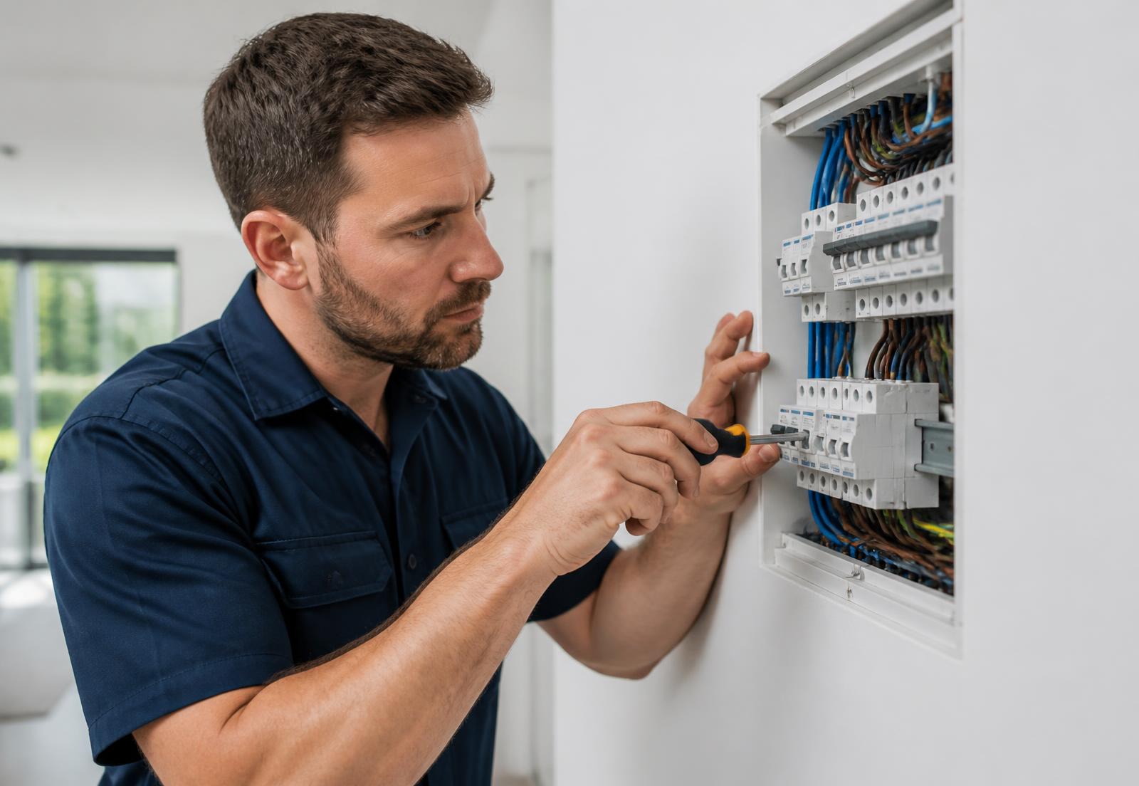 Electrician working on a consumer unit